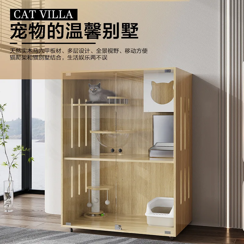 Cat villa Solid wood  cage Home space house Luxury indoor  climbing frame  cabinet Cat nest  house
