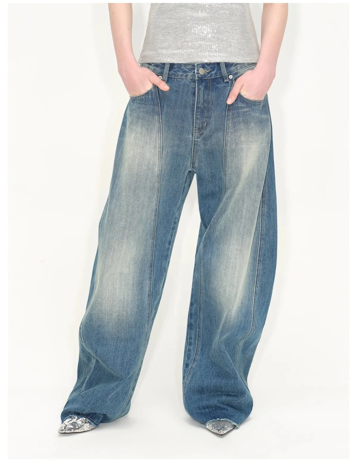 Herbst Winter New American Jeans Lightning Bend Knife Unisex Jeans Herren und Damen Dreidimensionaler Schnitt Kontur Bananenhose