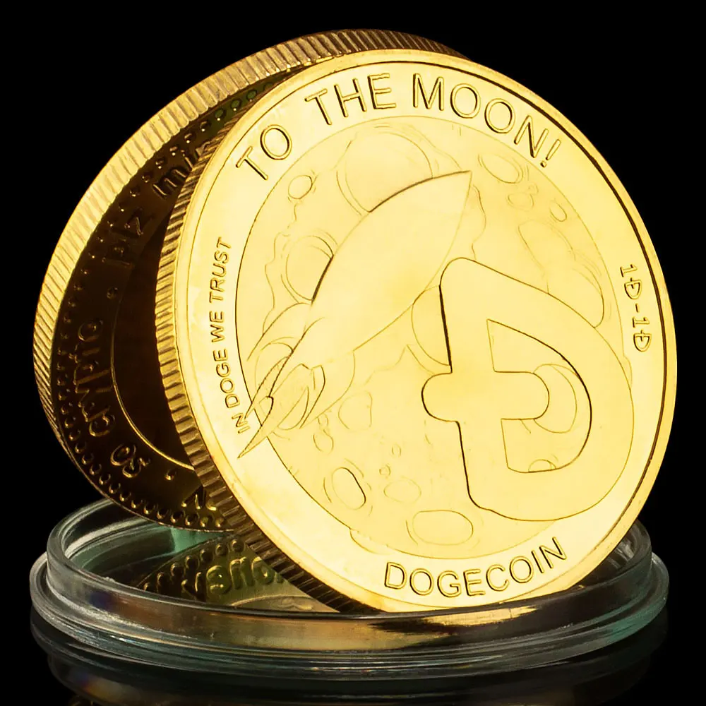 High Quality WOW Dogecoin To The Moon In Doge We Trust Gold Plated Commemorative Coins Cute Dog Pattern Printed Cllection Gifts