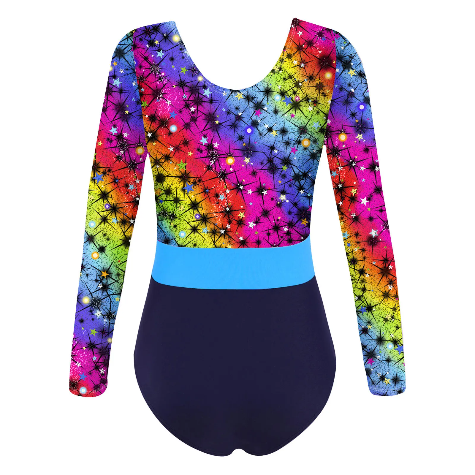 Toddler Girls Gymnastics Swimwear Swimsuit for Dancing Colorful Print Ballet Leotards Round Neck Long Sleeves Bodysuit Jumpsuit