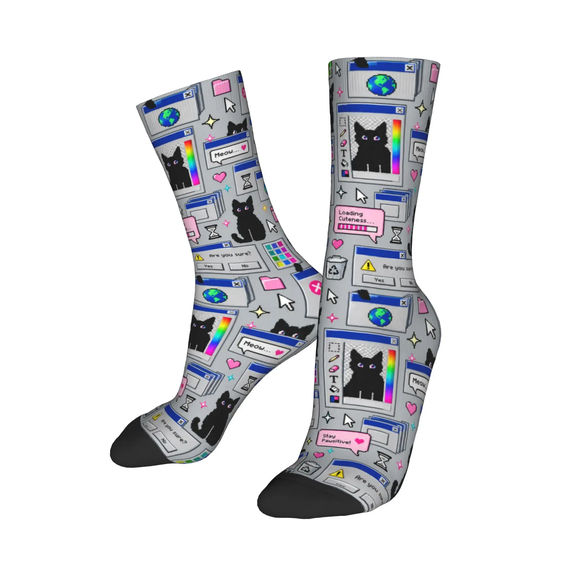 Cyber ​​retro computer system malfunction pop up window printed Socks Autumn  Stockings Gothic Men High Quality Socks