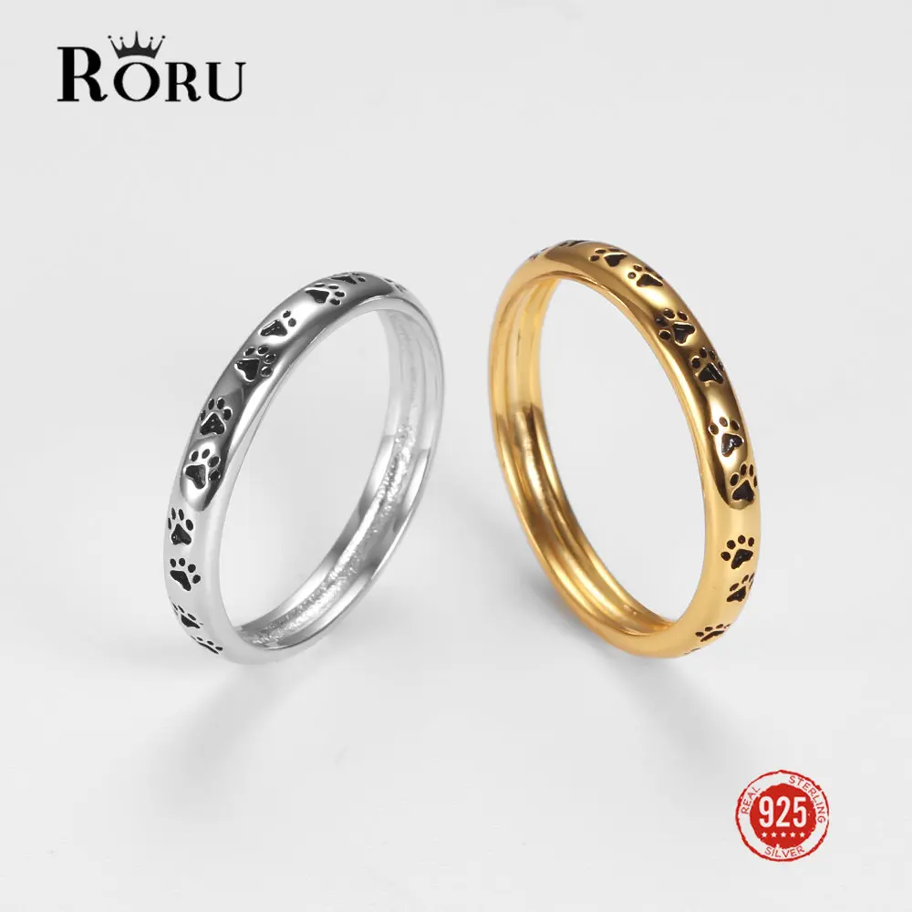 

Genuine 925 Sterling Silver Cat Dog Claw Footprint Rings Gold Plated for Women Couple Trending Fine Jewelry Valentine's Day Gift