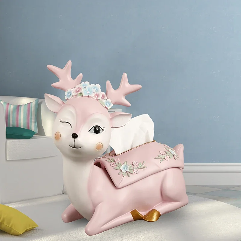 

Resin Sika Deer Tissue Box Living Room Decoration Sitting Paper Towel Tube Cartoon Animal Pumping Home