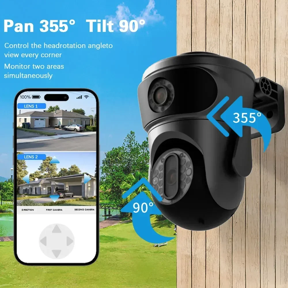 4K 8MP WiFi Smart Home Two-Way Audio PTZ IP Camera Dual-Lens Human Detect CCTV Camera Outdoor Wifi Surveillance Camera IPC360