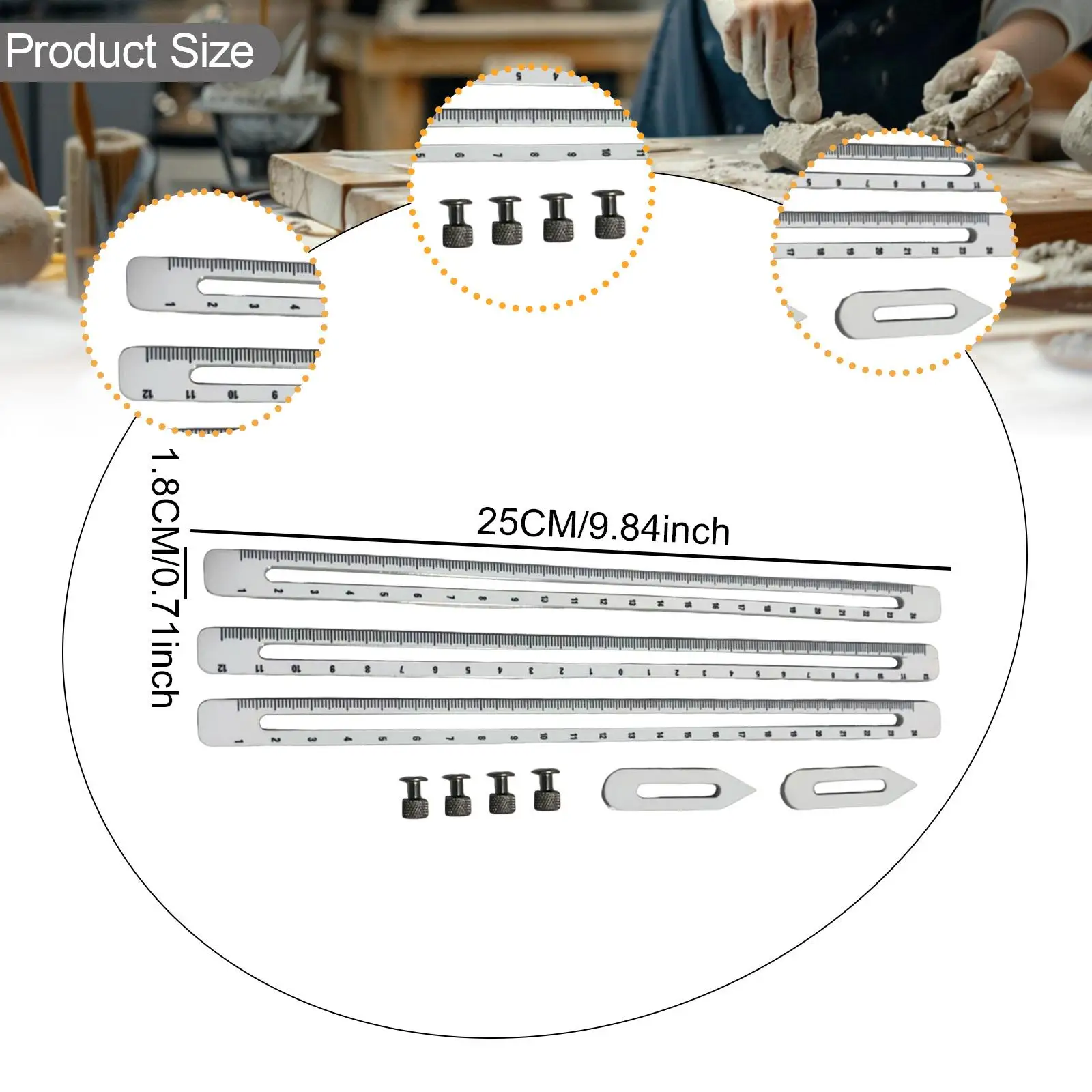 Clear Scale Pottery Measuring Gauge Acrylic Depth Thickness Diameter Rulers Set for Clay Projects