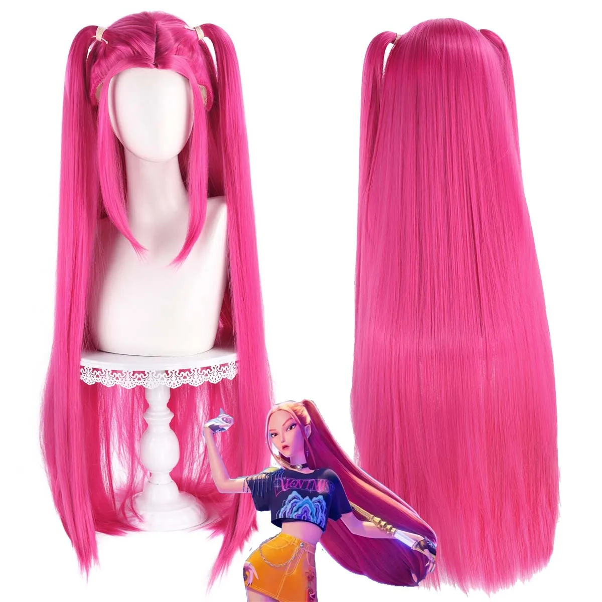 

Halloween Group Idol Roleplay Demon Hunter Kpop Mira Cosplay Long Rose Straight Wig