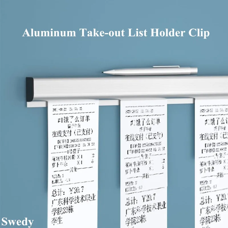 Aluminium Muur Gemonteerde Sticked Take-Out Lijst Bon Clip Opknoping Ticket Bestelling Factuur Papier Qr Houder Restaurant Menu Clip