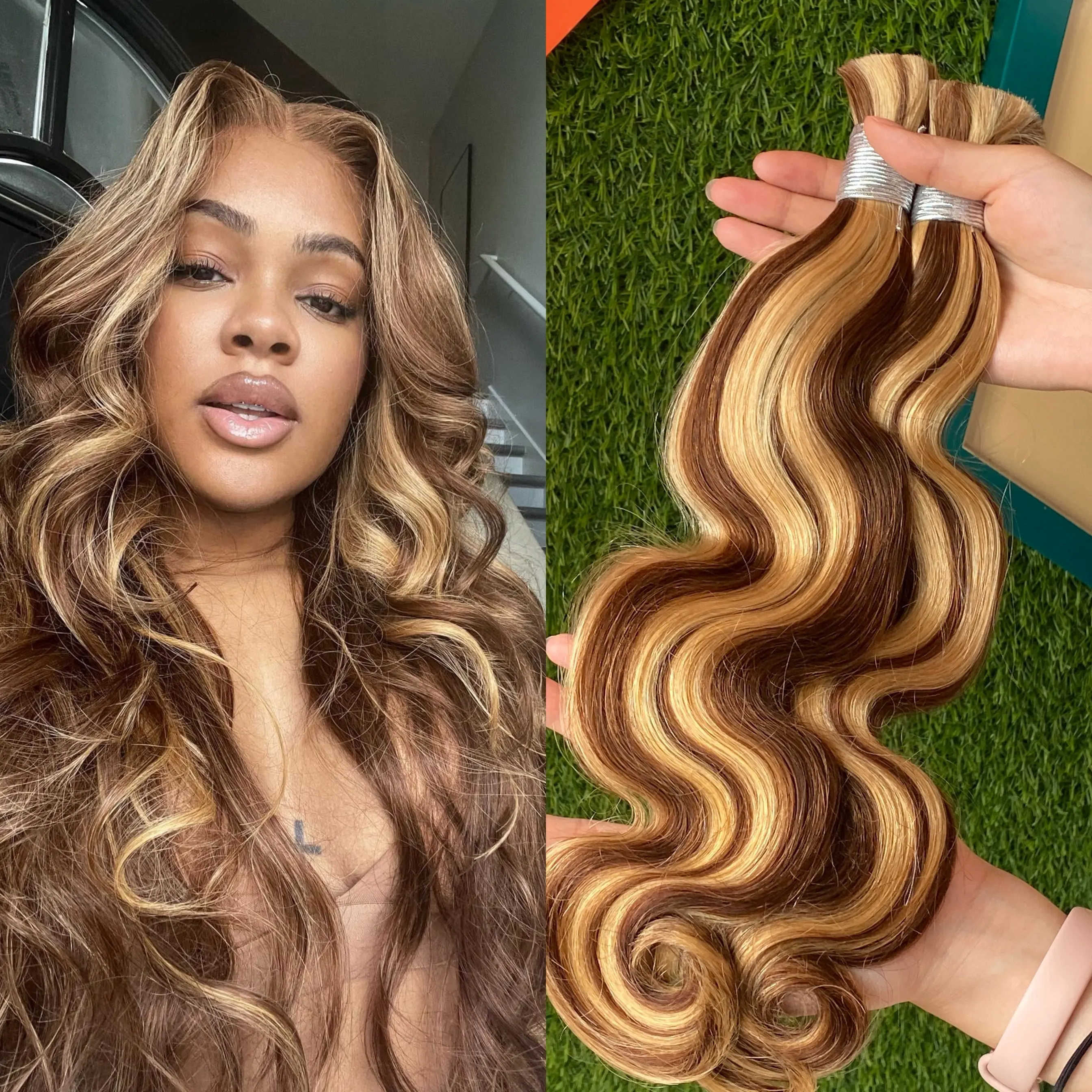 Extensões de Cabelo Humano em Ondas Coloridas P4/27 para Volume