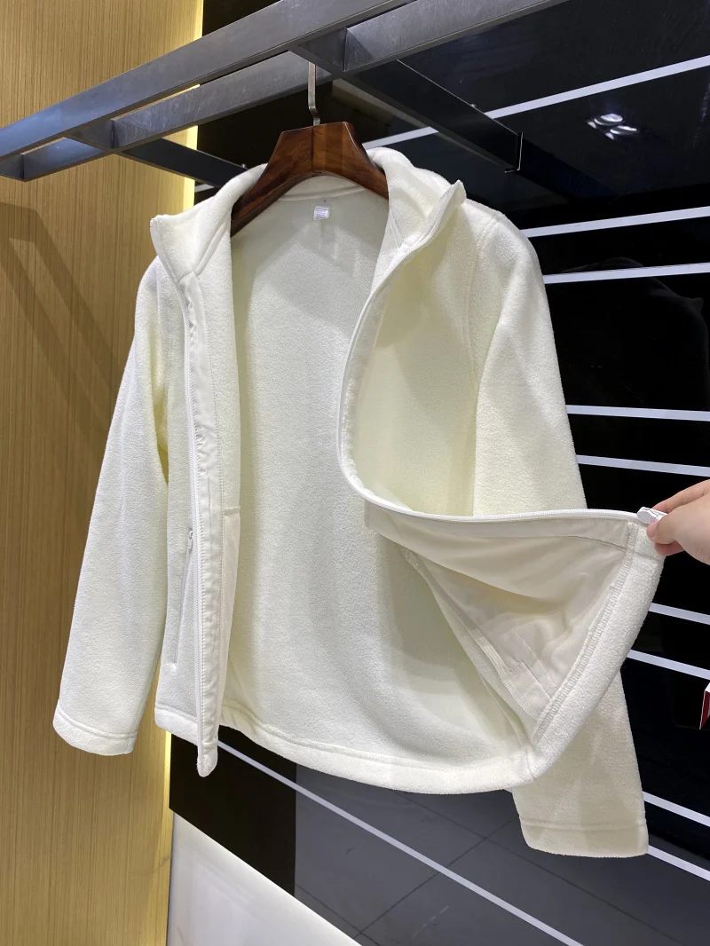 Mujer Casual Suelto Cálido Fce Jaet Cremallera Decoración Largo Sve Térmico Stand Collar Interior Agradable para la Piel