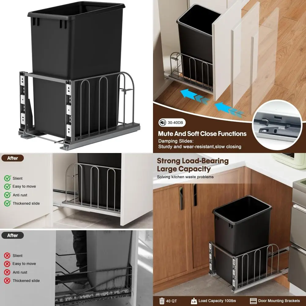 

Heavy-Duty Kitchen Cabinet Trash Can with Soft-Close Slides, Under Sink Garbage Can Kit for Organized Waste Disposal