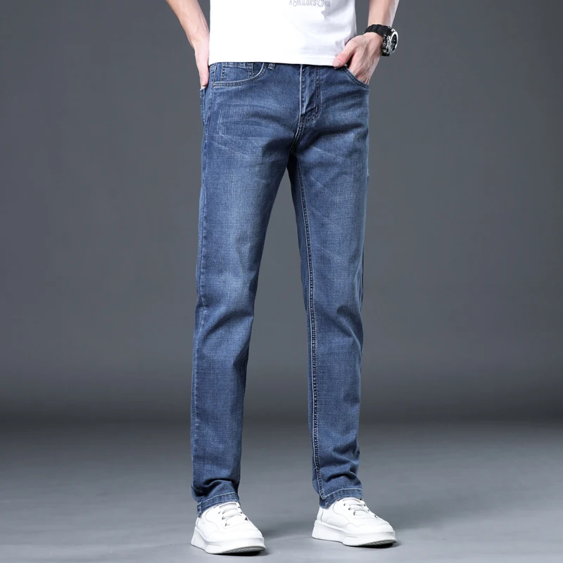 Spring Summer New Versatile Fashion  Men's Elastic denim pants with small straight  cargo pants men  jeans for men  clothing
