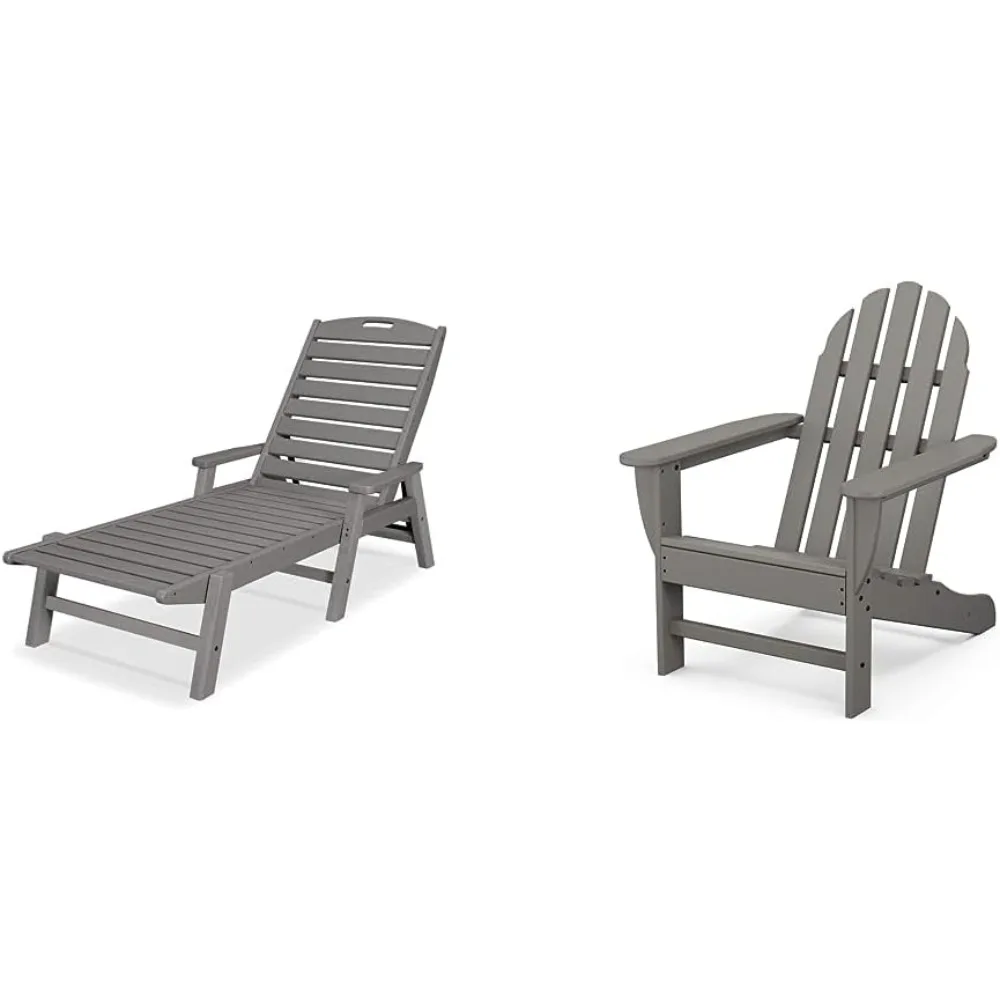

Ncc2280gy Nautical Arms Chaise, Slate Grey & Ad4030gy Classic Outdoor Adirondack Chair, Slate Grey