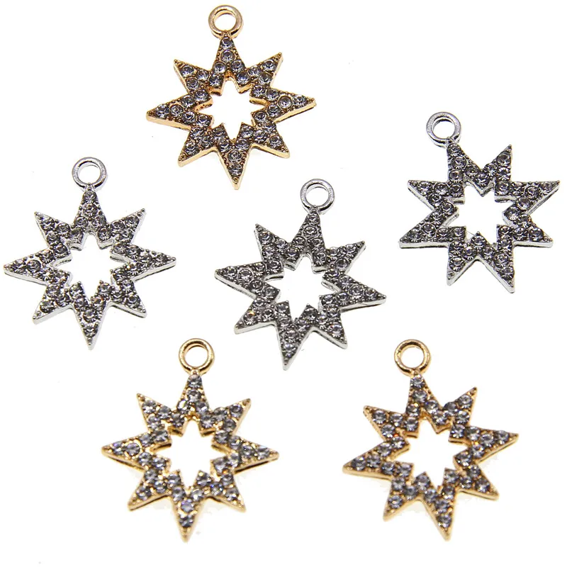 50pcs 19*15mm Diy Jewelry accessories Full Inlaid rhinestone EightPointed Star Children HairpinJewellry diy materials Accessorie