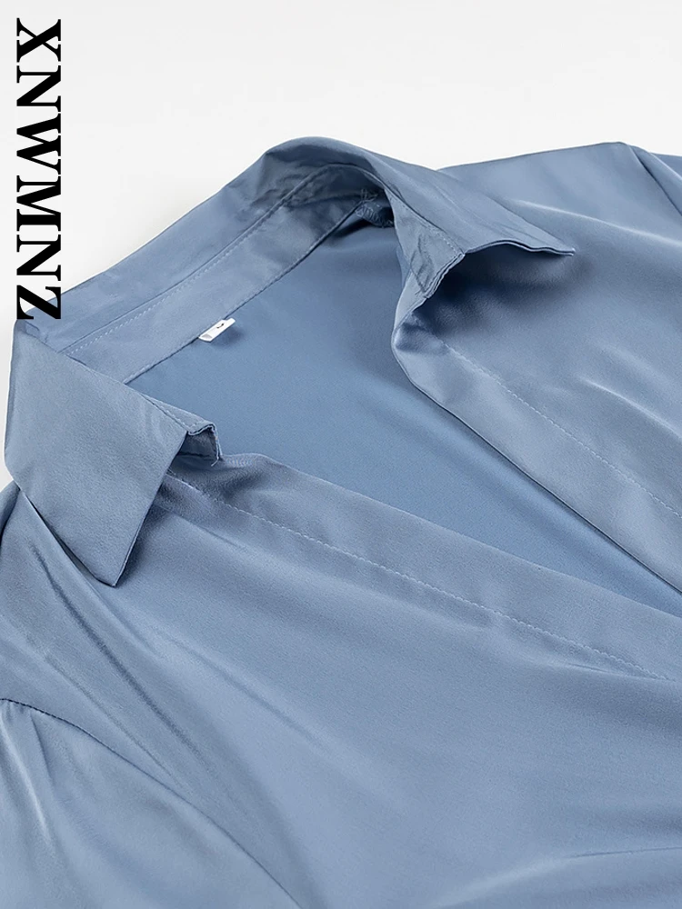 XNWMNZ 여성 트렌디 사이드 지퍼 미니 스커트, 긴 소매 턴다운 칼라 탑, 정사이즈 핏 원피스, 출퇴근 레이디 드레스, 2024 신상