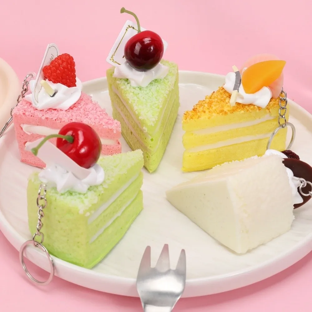 Creative Fruit Cake Squeezed Toy Anxiety Relief with Keychain Slow Rebound Fidget Toy Hand Relax Funny Realistic Food Pinch