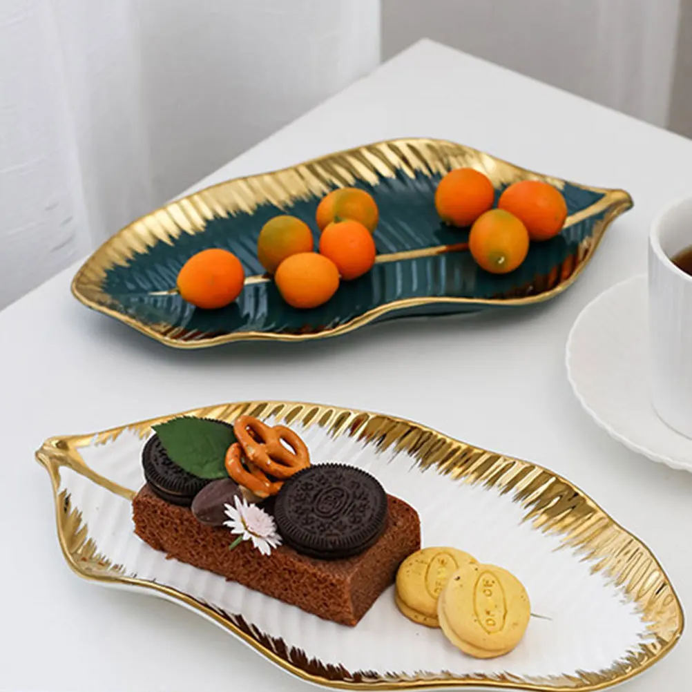 

Jewelry Dish Decorative Tray Serving Organizer Leaf Shape Jewellery Trays Storage Plate Dessert