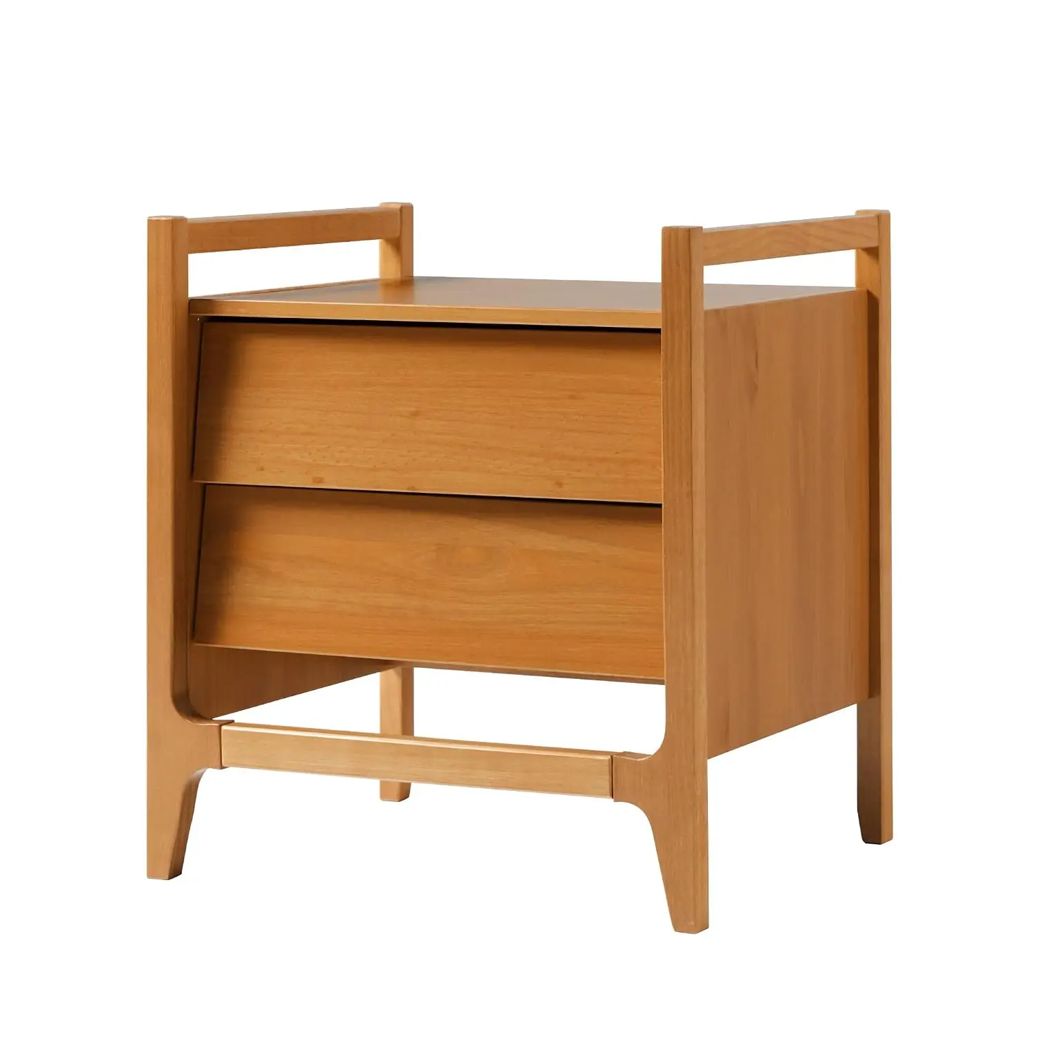 Scandi Nightstand With Angled Drawer Face, 22 Inch Bedroom Storage Side Table, Caramel, Customized