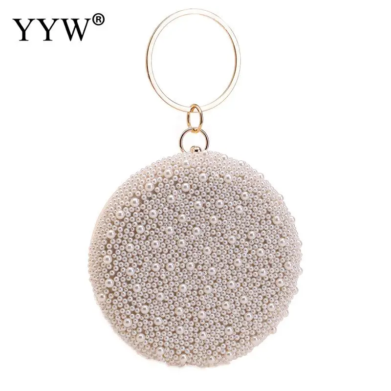 Bling Pearl Bags For Women Small Round Shape Clutch Bag Diamond Luxury Designer Handbag Female Evening Clutch Wedding Party Bag