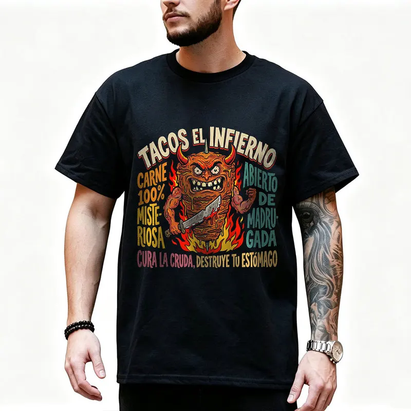 Monster holding machete Funny Mexican Graphic T Shirt 0912 Retro Dark Humor Mexican Culture Halloween Alternative Art Tee S-6XL