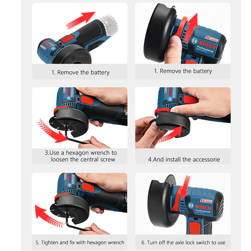 Imagem -04 - Bosch-profissional sem Fio Angle Grinder sem Escova Elétrica Metal Madeira Tubulação de Plástico Corte Telha Gws12v76 12v