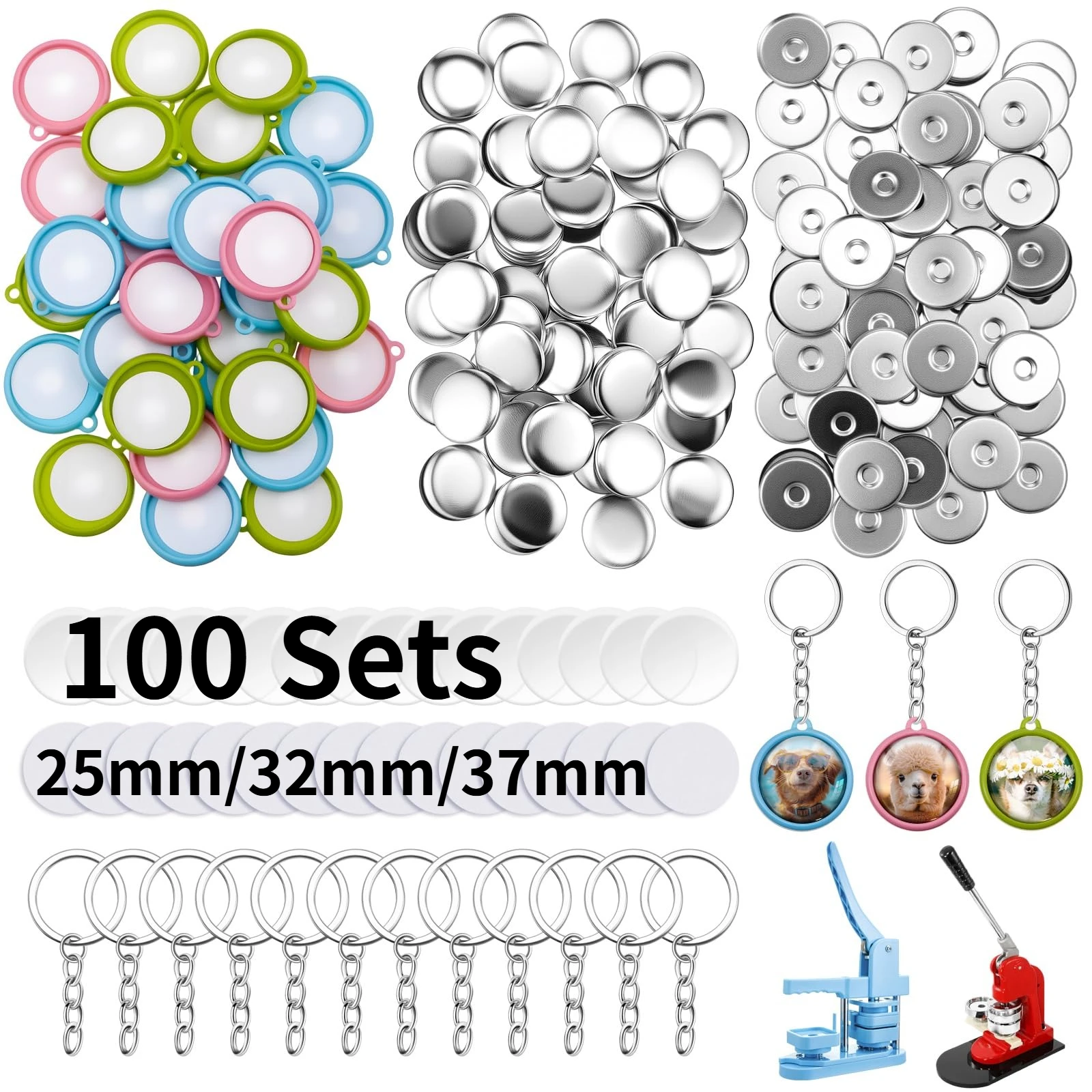 100-sets-green-pink-blue-metal-button-supplies-for-25-32-37mm-button-maker-double-sided-keychain-parts-round-crafts-diy