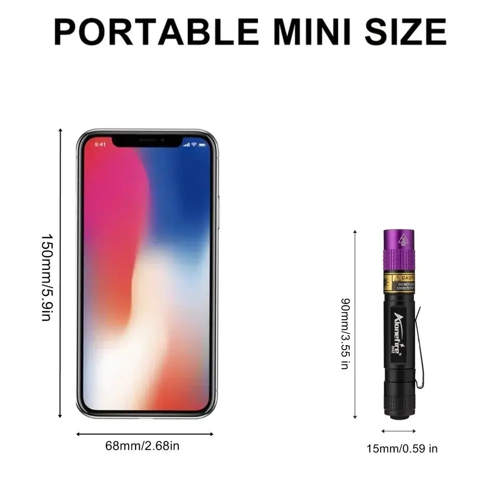 Portable Mini UV Flashlight Durable Waterproof Ultraviolet Light Torch Practical Aluminum Alloy UV Inspection Lamp
