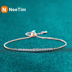 NeeTim Full D VVS1 Moissanite Bracelets for Women S925 Sterling Silver Lab Diamond Bracelet Wedding Birthday Party Jewelry Gift
