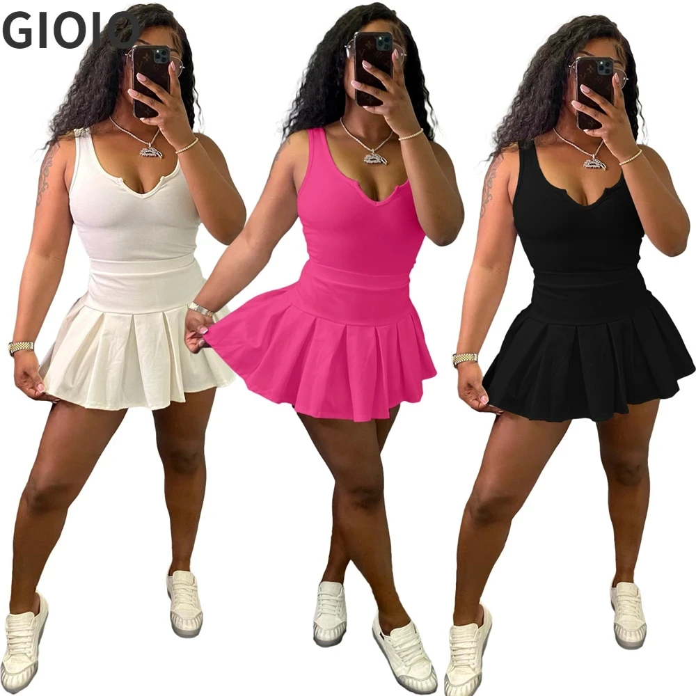 GIOIO 2024 summer casual 2 piece set ladies jersey basketball tennis skirt sexy two piece skirt set