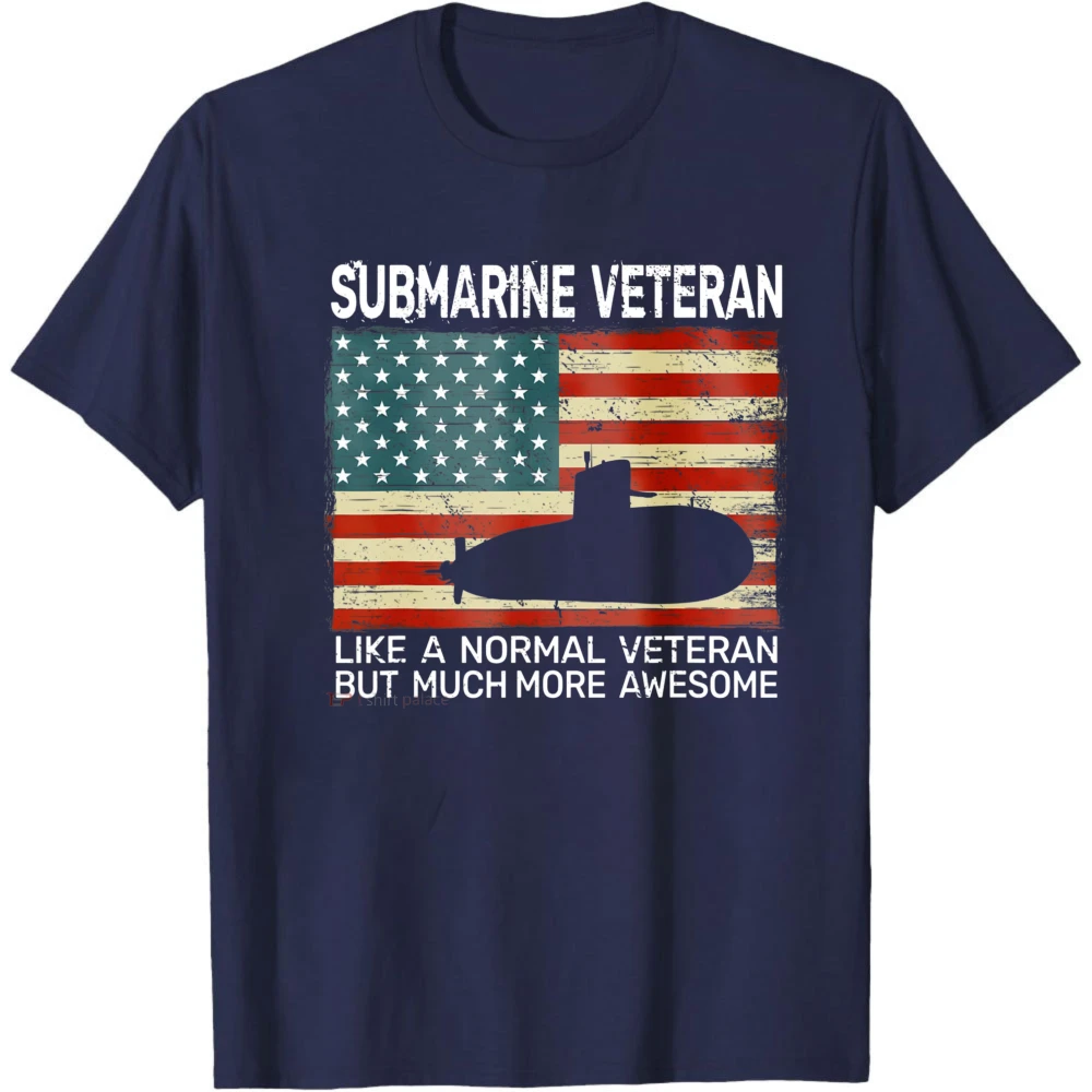 US Navy Submarine Veteran USA Flag Vintage Submariner T-Shirt Retro Design Veteran Gift Shirt Men Crewneck Cotton Short Sleeve