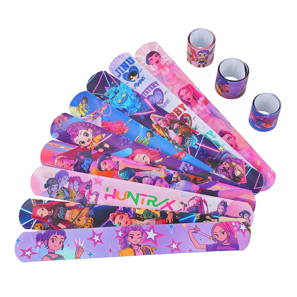 12/24/36 Uds Kpop Demon Hunters Slap pulseras favores de fiesta pulseras a presión regalos de fiesta de cumpleaños suministro de decoración regalos de navidad