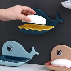 1PC Cartoon Whale Soap Box Cute Double Layer No Need To Punch Bathroom Toilet Shelf Household Wall Mounted Storage Drain Box