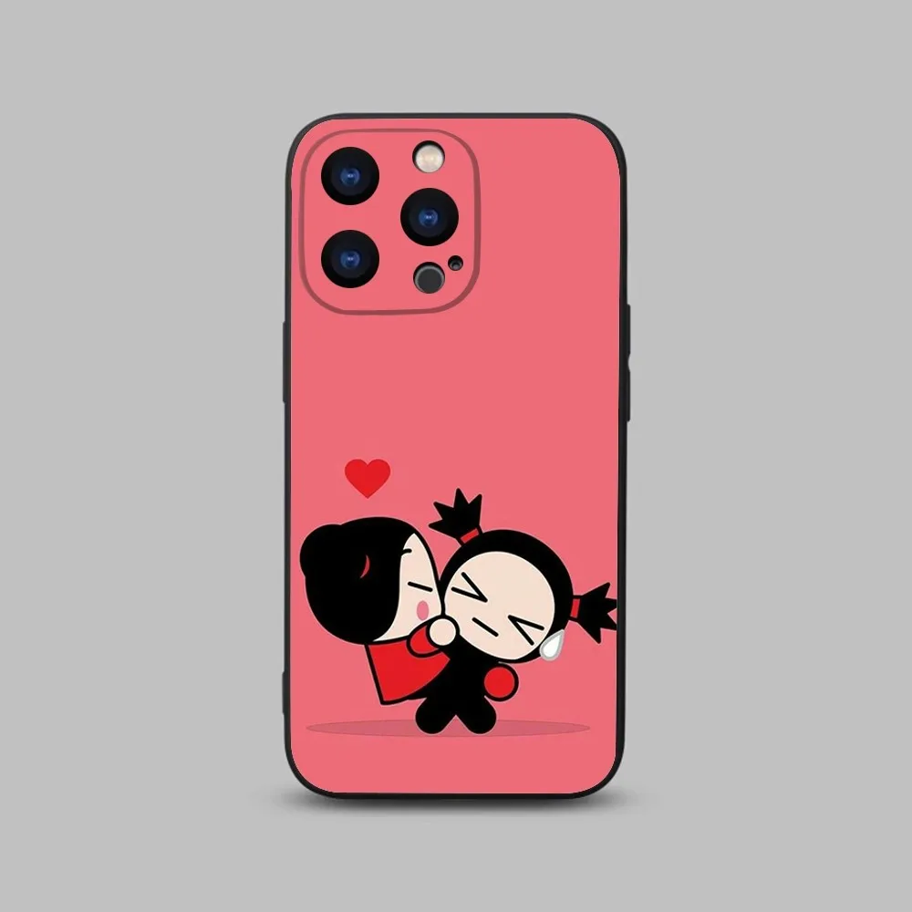 Cartoon Pucca Garu Phone Case For iPhone 15,14,13,12,11 Plus,Pro,Max,XR,XS,X,7,8 Plus,SE,Mini Black Silicone Soft