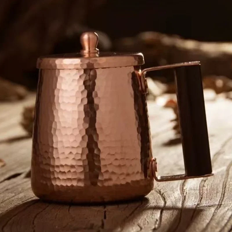 Vintage Red Copper Coffee Cup,Handcrafted Engraving Exquisite Hammer Texture Wooden Handle 400 ml Beer Mug,Tea Cup Tableware