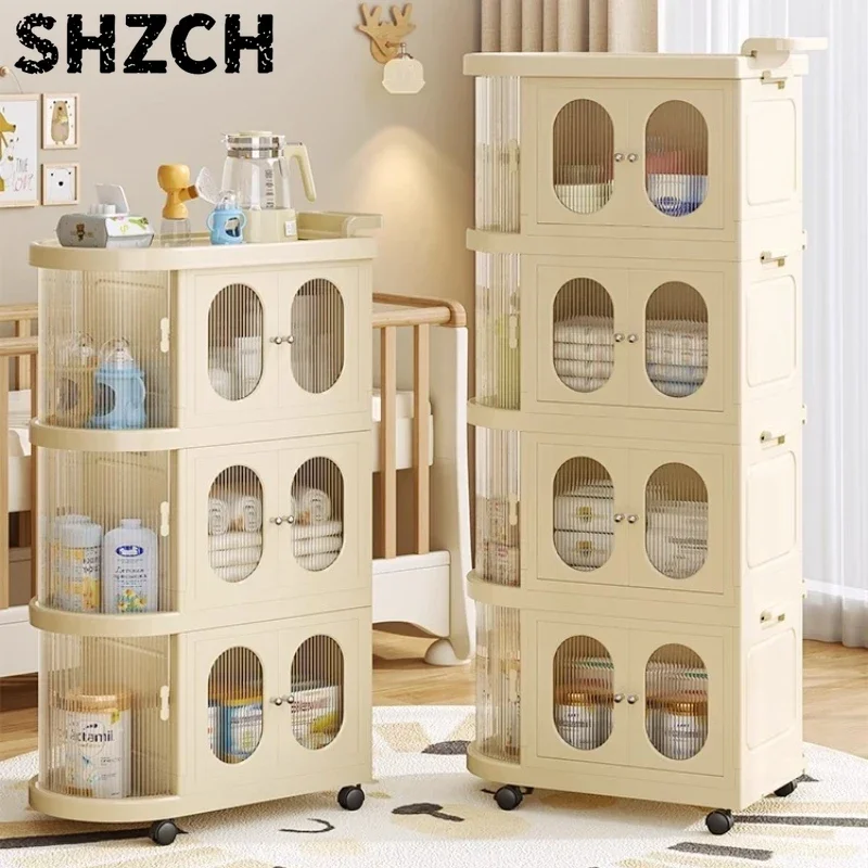 Multi-layer Baby Feeding Station Large Capacity Baby Supplies Storage Rack Rolling Storage Cart Home Dustproof Debris Organizer
