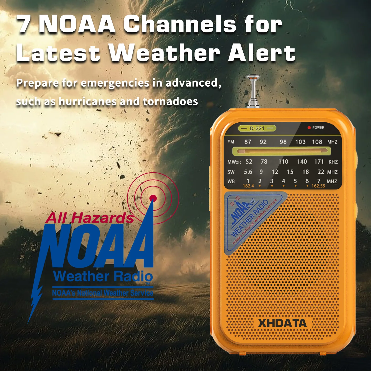 XHDATA D221 NOAA Weather Radio Portable AM FM Shortwave Radio Receiver Transistor Radio with Excellent Reception for Emergency