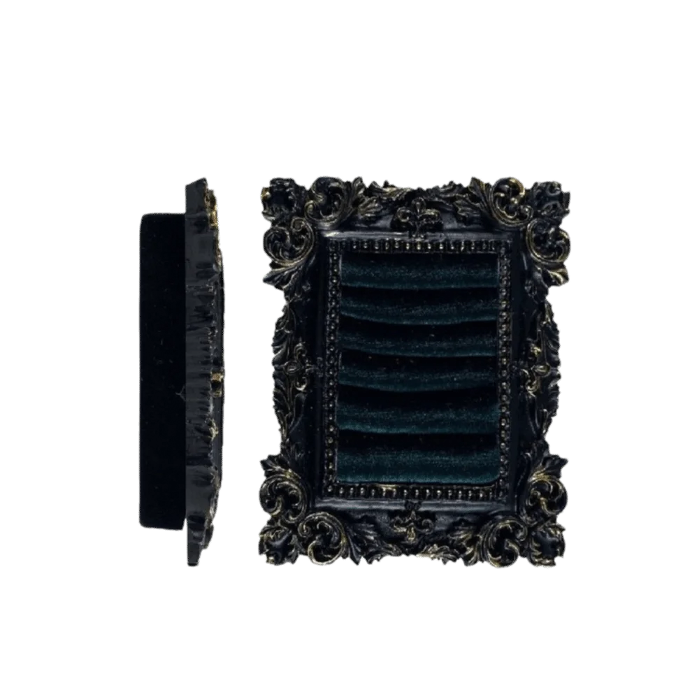 

Black Golden Photo Frame Jewelry Display Stand Velvet Baroque Design Ring Display Holder Gothic Dark Style Vintage