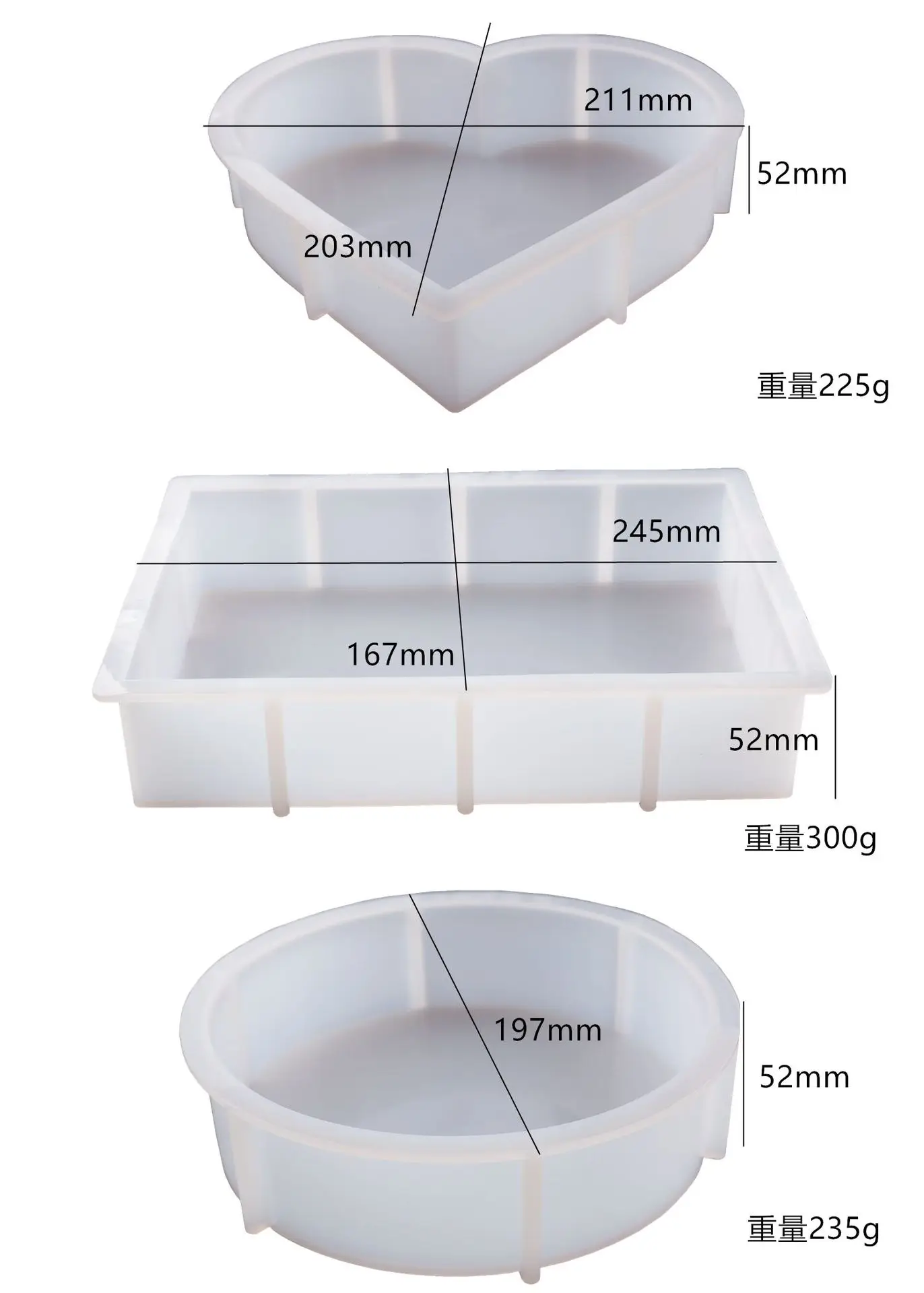 DIY Kristal Silikon Cetakan Resin Geometri Kubus Besar Berbentuk Hati Bulat Persegi Panjang Cermin Cetakan Silikon untuk Resin Pengecoran Membuat