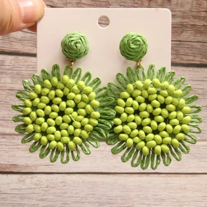 Bohemian Raffia Sun Flower Brincos para Mulheres, Rattan Knit Hanging Earring, Meninas Summer Jewelry, Beach Holiday Party, Moda 10 principais vendas rafia flores - №7