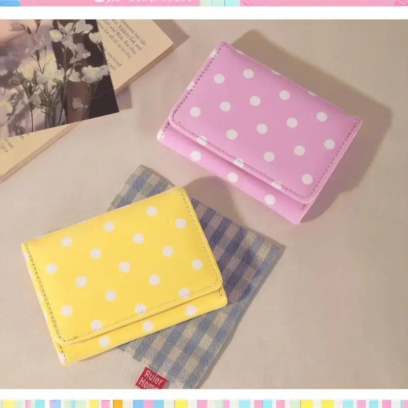Fashion Wallets Girls Cute Dot Small Wallet Card Holder Fashion Three Fold Purse For Women Student Simple PU Leather Wallet