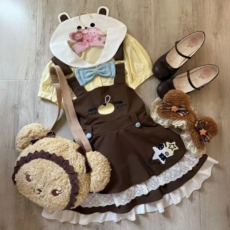 Japanisches Frühlings-JK-Lolita-Zweiteiler-Set für Damen, Kawaii Preppy-Stil, Cartoon, niedlich, koreanische Mode, Party, Y2k-Outfit, Damenkleidung