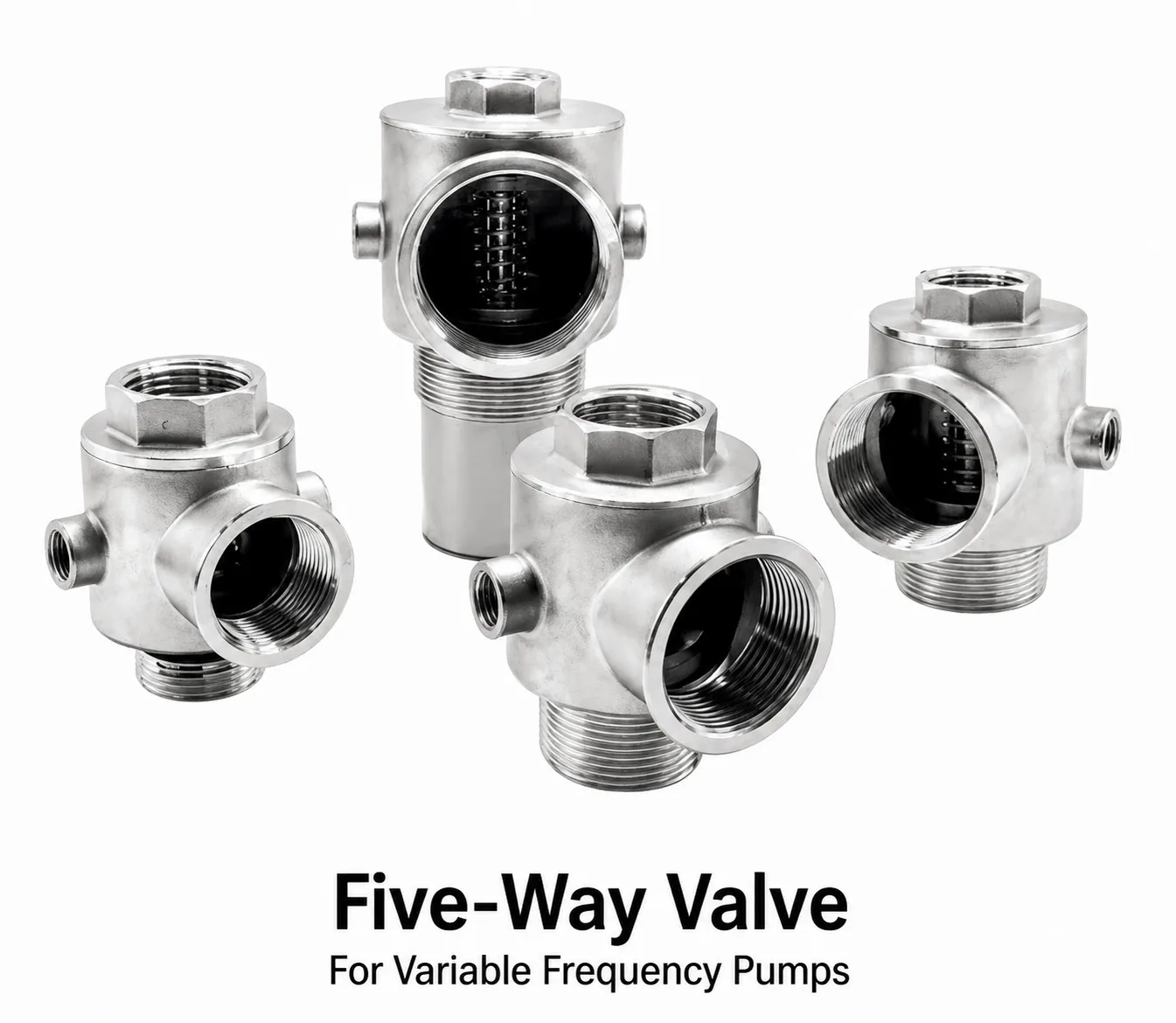 Five-way check valve, special check valve for variable frequency pump, 304 stainless steel five-way adapter