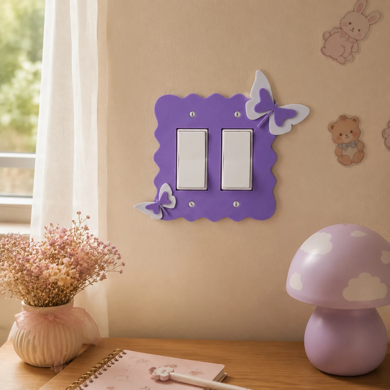 Cross-border Switch Plates & Wall Decor, Wavy Edge Color Block 3D Butterfly Double Toggle US Standard Light Switch Cover for Gir