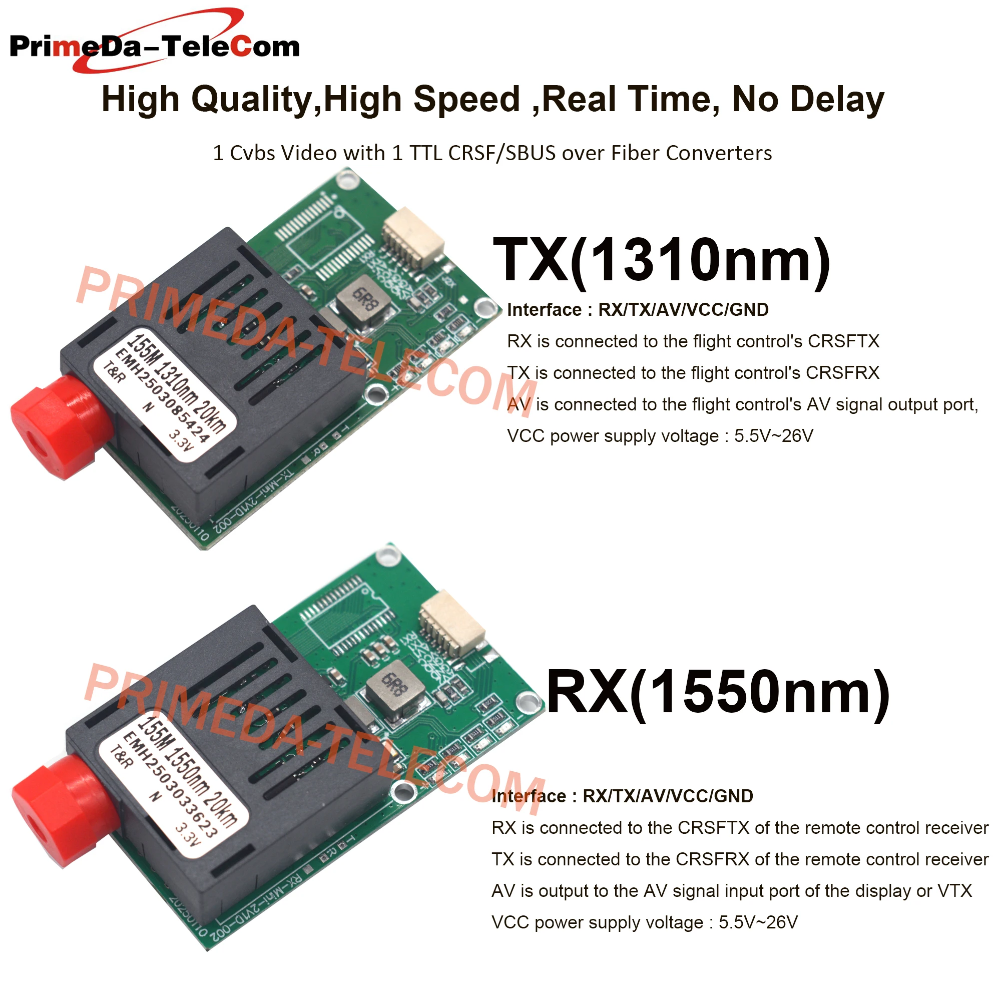 

Video Fiber Optic Converter 1 CVBS Analog Video 1 TTL SBUS over Fiber module remotely for drone up 20km/40km/60km/80Km