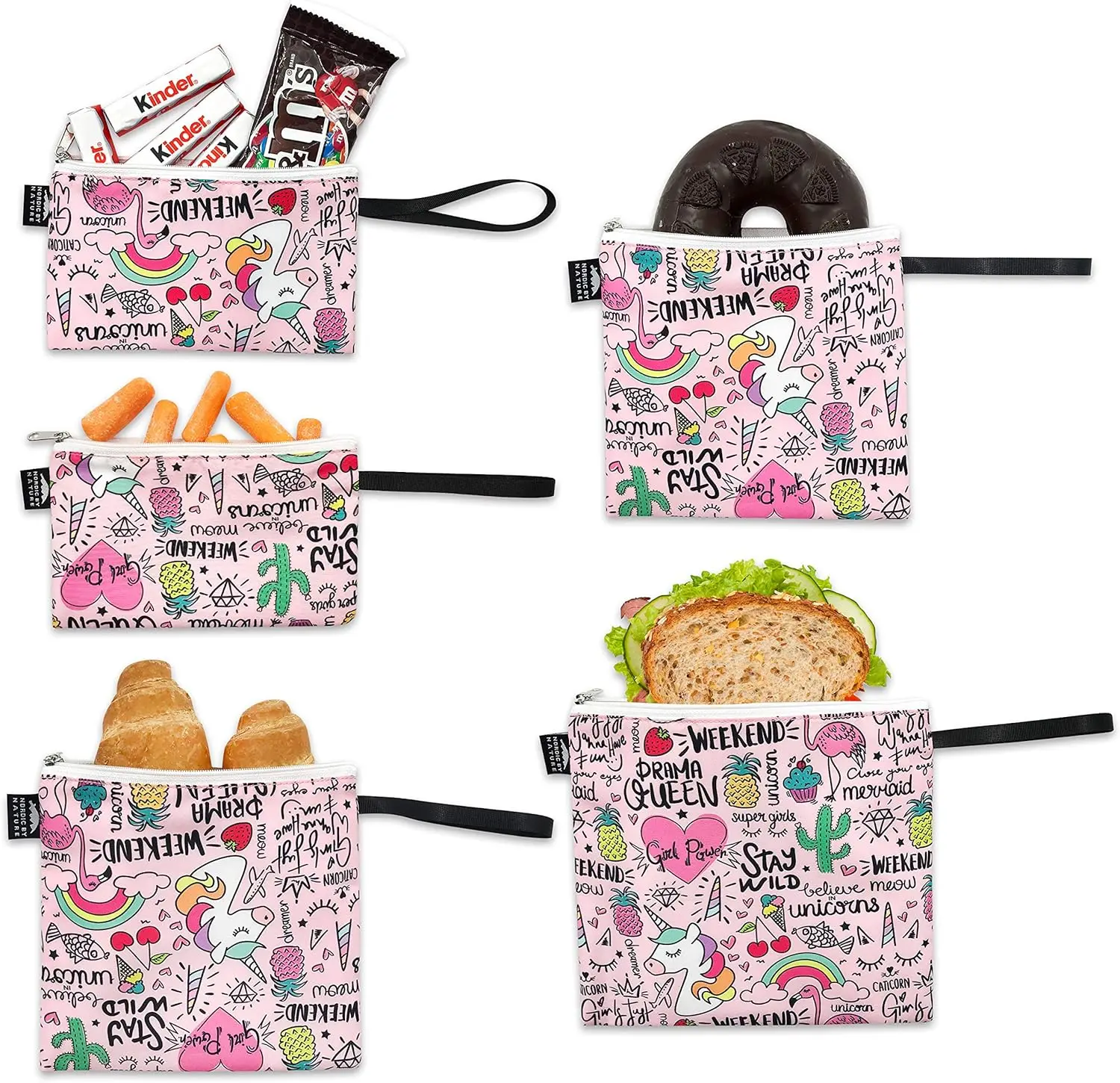 

-Dual Layer Reusable Sandwich & Snack Bags – BPA-Free, Easy Clean, School Lunch Bags for Kids & Adults (Unicorns & Rain