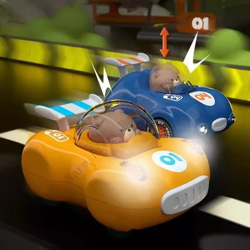 Kinderen Cartoon Beer Geactiveerde Licht-Up Auto Speelgoed Interactie Auto Speelgoed Inertie Drive Pull Back Auto Voor 1-3 jaar Kinderen Fijne Motor