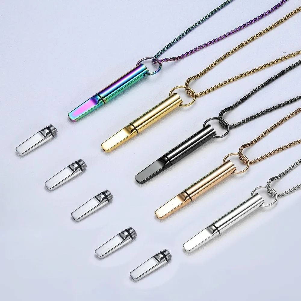 Colar de apito de treinamento de atenção plena com núcleo de algodão colar de relaxamento de metal portátil colar de yoga masculino e feminino