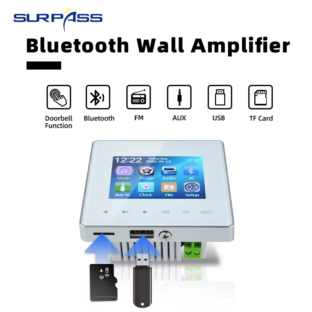 AMPLIFICADOR DE pared inteligente para el hogar, Mini Panel de Control táctil con tecla compatible con Bluetooth, Radio Fm, altavoz de techo sin marco para sala de estar