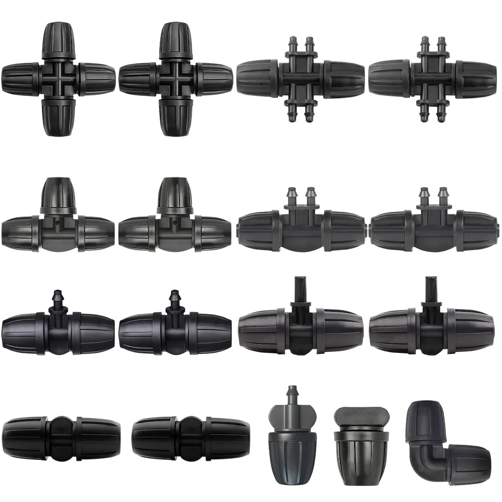Garden Hose Connector 10pcs 3/8 To 1/4 Inch Barbed Lock Tee Straight Elbow End Plugs Pipe Adapter Irrigator Fitting For Outdoor