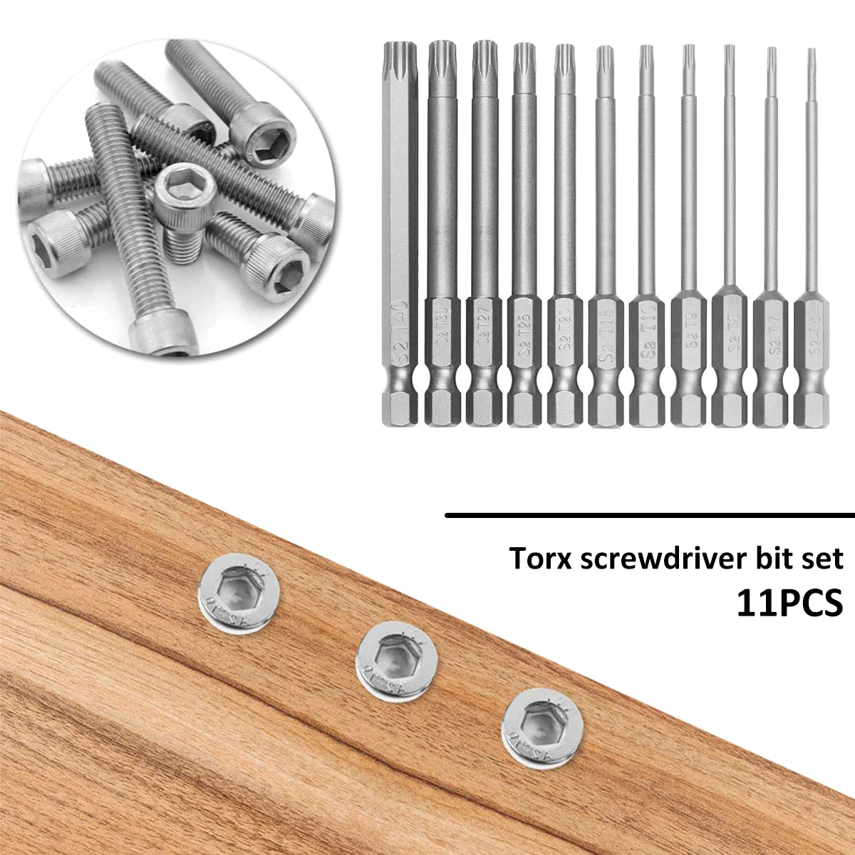 11Pcs Torx Screwdriver Bit Set 1/4In Hex Shank Torx Star Hex Security Bit Set Magnetic Star S2 Steel Screwdriver Set Bits T6-T40