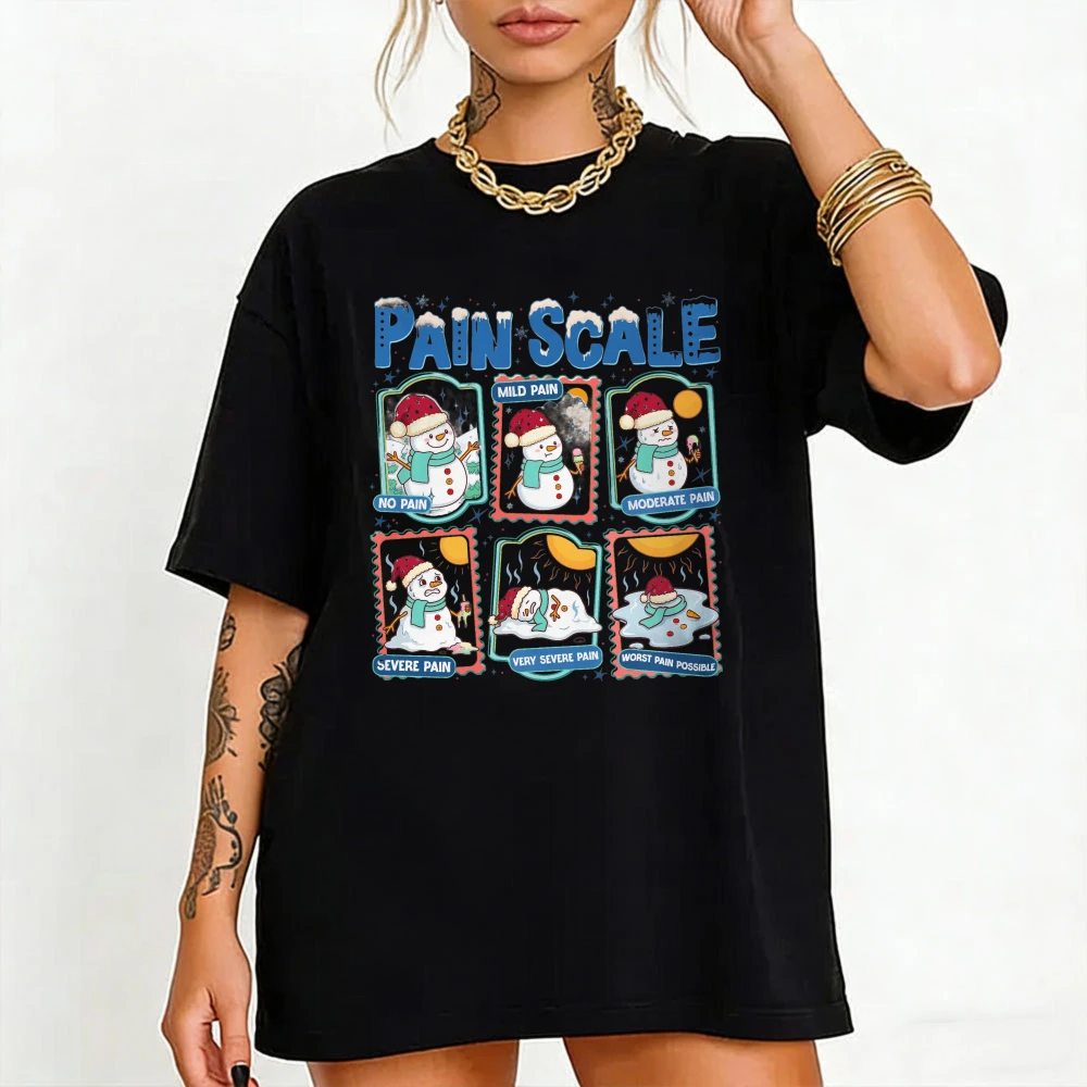 Christmas Pain Scale Shirt Funny Snowman Nurse Tee Pediatric Nurse Christmas Tshirt Pain Assessment Gift rendy Humor Holiday Top